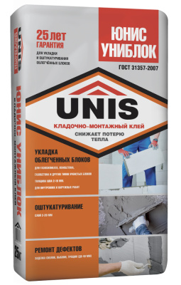 Клей для блоков Unis Униблок, 25 кг купить в отделе магазина Экономстрой