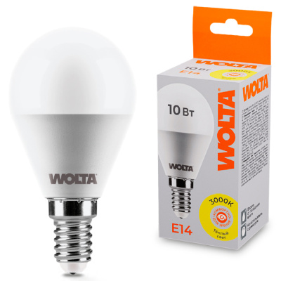 Лампа светодиодная Wolta LED G45 25Y45GL10E14 / E14, шар, 10 Вт, 825lm 3000К купить в отделе магазина Экономстрой