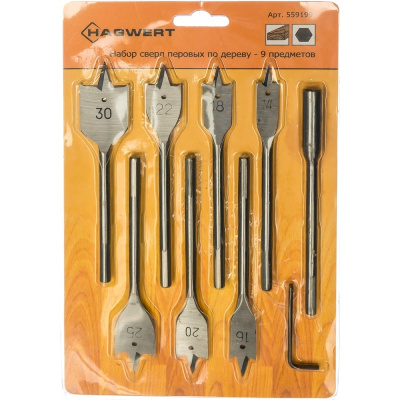 Набор сверл перовых по дереву (14-30 мм) 9 предметов Hagwert 160009 купить в отделе магазина Экономстрой