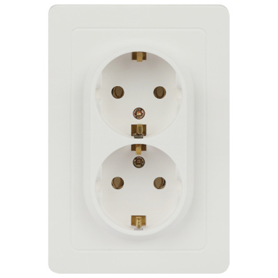 Розетка Intro, Style, двойная, с заземлением, 2X2P+E, Schuko, 16А-250В, СУ, белый купить в отделе магазина Экономстрой