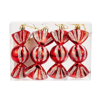 Набор украшений Конфеты, пластик, 4 шт, 10х4 см, красный купить в отделе магазина Экономстрой