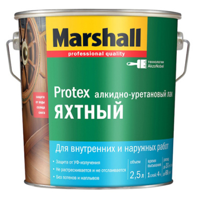 Лак яхтный MARSHALL PROTEX 2,5 л, алкидно-уретановый, универсальный, полуматовый 40