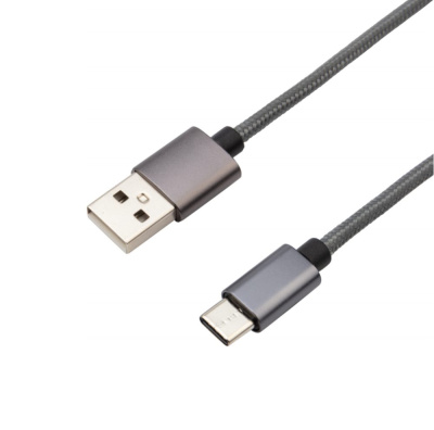 Кабель Rexant, нейлоновая оплетка, графит, 1 м, 3A, USB-Type-C