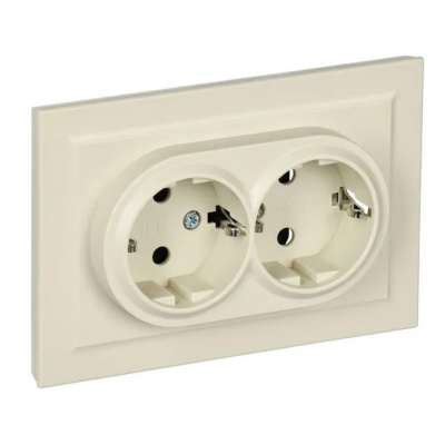 Розетка двойная с заземлением BRITE IEK, бежевая, BR-R21-16-K10-F купить в отделе магазина Экономстрой