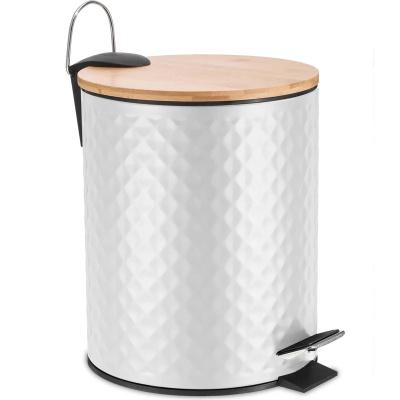 Ведро для мусора Fora White Rhombus 5L с педалью и бамбуковой крышкой, белый/бамбук, 5 л купить в отделе магазина Экономстрой