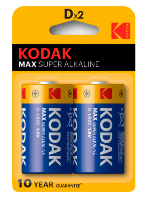 Батарейка щелочная Kodak Max Super Alkaline LR20-BL2 / D, 1,5V (2 шт)