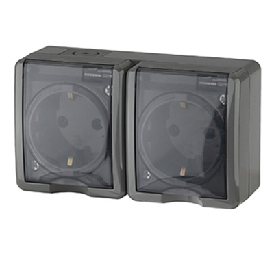 Розетка двойная с заземлением, с крышкой 2х2P+E IP54, 16А 250В, серая, открытой установки, 11-2403-03 ЭРА ЭКСПЕРТ (Б0020717) купить в отделе магазина Экономстрой