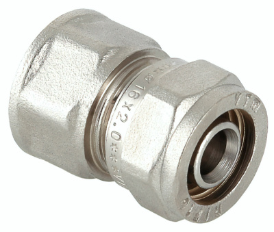 Соединитель обжимной с переходом на внутреннюю резьбу VALTEC VTm.302.N.001604, 16х1/2&quot;