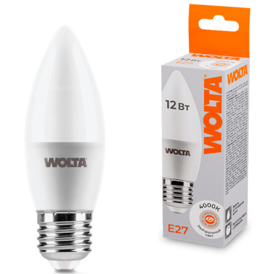 Лампа светодиодная Wolta С37 25SC12E27 / E27, свеча, 12 Вт, 1050lm 4000К купить в отделе магазина Экономстрой