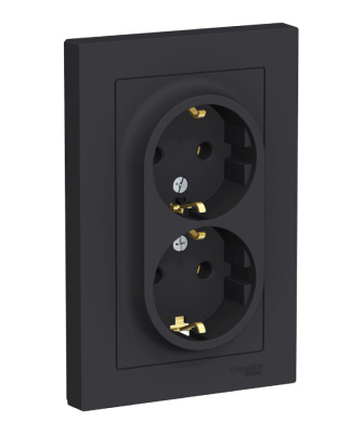 Розетка 2х2Р+Е двойная, с заземлением, карбон Atlas ATN001024 купить в отделе магазина Экономстрой