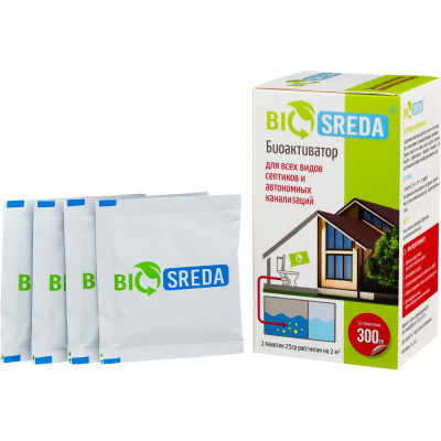 Биоактиватор для септиков и автономных канализаций Biosreda, 300 гр (12 пакетиков по 25 гр) купить в отделе магазина Экономстрой