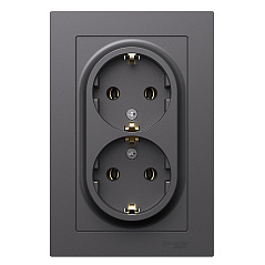 Розетка 2х2Р+Е двойная с заземлением, базальт Atlas ATN001424