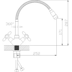 Смеситель для кухни Антей Радуга с 2-мя рукоятками и высоким гибким изливом, белый (арт. 5870717-ANT)