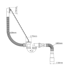 Сифон для ванны U-образный Nova, выпуск 70 мм, пластмасовая цепочка, выход 1 1/2 Ø40/50