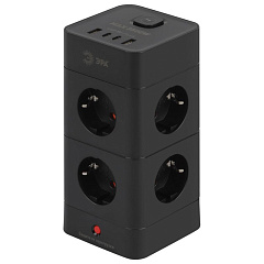 Удлинитель сетевой Эра TWR-8es-1,5m-4USB-B с заземлением с выключателем, 8 розеток+4xUSBA+C, 1,5 м, 16А, черный