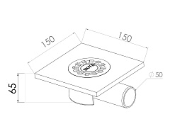Трап сантехнический пластиковый 150х150 с горизонтальным выходом Ду50