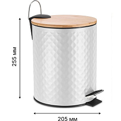 Ведро для мусора Fora White Rhombus 5L с педалью и бамбуковой крышкой, белый/бамбук, 5 л