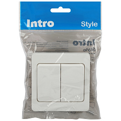 Выключатель Intro, Style, 10А-250В, IP20, СУ, 2-х клавишный, белый