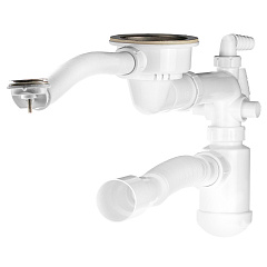 Сифон для кухни MasterProf, 3 1/2"х40, телескопический (нержавеющая глубокая поворотная чаша, 2 перелива, 4 отвода стиральной машины) с гибкой трубой, 40х40/50