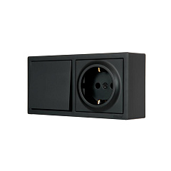 Выключатель 1- клавишный и розетка 1- местная Lezard Leto с заземлением, черный