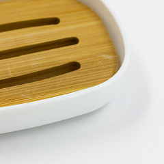 Пластиковая мыльница, белая с бамбуком