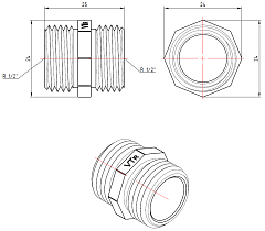 Ниппель латунный, наружная-наружная, Valtec VTr.582.N.0004, 1/2&quot;