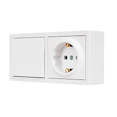 Выключатель 1- клавишный и розетка 1- местная Lezard Leto с заземлением, белый