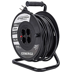 Катушка Generica УК50 с термозащитой, 4 гнезда, 2Р+РЕ/50 м, 3 х1,5 мм2, IP20