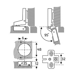 Петля мебельная полунакладная с доводчиком StahlBuro 1110 Clip-On, 2 шт, хром