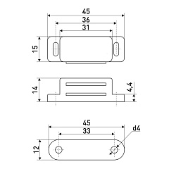 Магнит мебельный StahlBuro L-45 h-14, белый (4 шт)