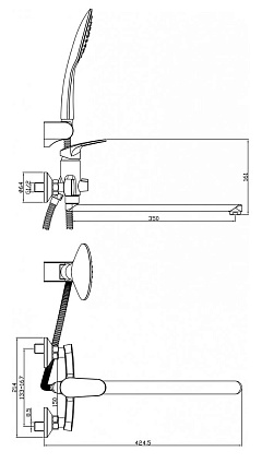 Смеситель для ванной и душа универсальный с длинным поворотным изливом, одноручный, Rossinka RS45-32