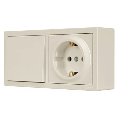 Выключатель 1- клавишный и розетка 1- местная Lezard Leto с заземлением, белый