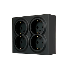 Розетка 4- местная с заземлением Lezard Leto, черная