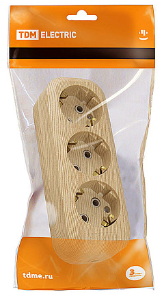 Колодка TDM 3 гнезда, с выключателем, с заземлением "сосна"