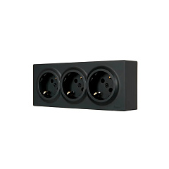 Розетка 3- местная с заземлением Lezard Leto, черная
