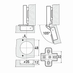 Петля мебельная накладная StahlBuro 362 А Slide-On, 2 шт, хром