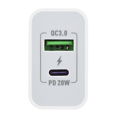 Сетевое зарядное устройство GoPower, 1USB+1, Type-C, 20W, адаптер, белый