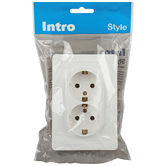 Розетка Intro, Style, двойная, с заземлением, 2X2P+E, Schuko, 16А-250В, СУ, белый
