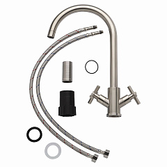 Смеситель для кухни Aqueduc двуручковый с поворотным изливом, нержавеющая сталь (арт. 345713)