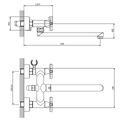 Смеситель для ванны и душа Rush Melville MV1135-51 с длинным поворотным изливом, хром, двухвентильный
