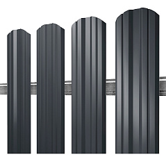 Евроштакетник М-образный фигурный, односторонний, темно-серый (RAL 7024), 112х1800 мм