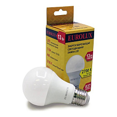 Лампа светодиодная Eurolux LL-E-A60-13W-230-2,7K-E27, груша, E27 А60 13Вт 1170Лм 2700К, теплый белый свет, 76/2/17