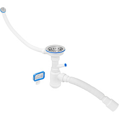 Сифон для кухни MasterProf, 3 1/2"х40 (нержавеющая глубокая чаша, 2 перелива, отвод стиральной машины) с гибкой трубой, 40х40/50