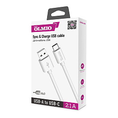 Кабель USB 2.0 - USB type-C, длина 1 м, белый OLMIO 038899