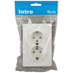 Розетка Intro, Style, с заземлением, со шторками, 2X2P+E, Schuko, 16А-250В, СУ, белый