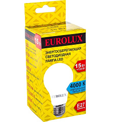 Лампа светодиодная Eurolux LL-E-A60-15W-230-4K-E27, груша, E27 А60 15Вт 1300Лм 4000К, нейтральный белый свет, 76/2/20