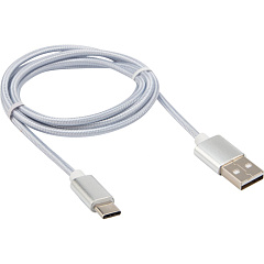 Кабель Rexant, серебристая нейлоновая оплетка, 1 м, 2,4A, USB-Type-C