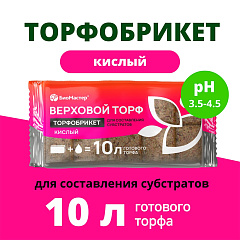Торфобрикет БиоМастер, верховой торф кислый, 10 л