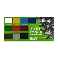 Грунт-эмаль быстросохнущая по ржавчине 3 в 1 Узор (глянцевая; черная), 0,8 кг