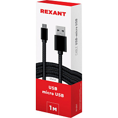Кабель Rexant, металлическая оплетка, черный, 1 м, USB-micro